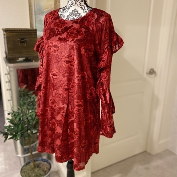 NWT Velvet Red Floral bohemian Dress - Picture 4 of 10